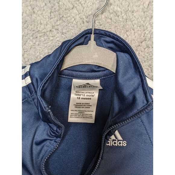 Adidas Boys Full Zip Track Logo Trefoil Three Stripes Jacket 18M Blue Preowned - Picture 2 of 4